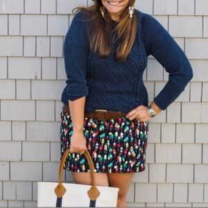 Talbots | Women’s Navy/Multicolor Buoy Pattern Zip Bank Mini Pencil Skirt Size 8